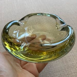 Murano Bullicante Controlled Bubble Ashtray, Handblown Art Glass, Italy, Yellow